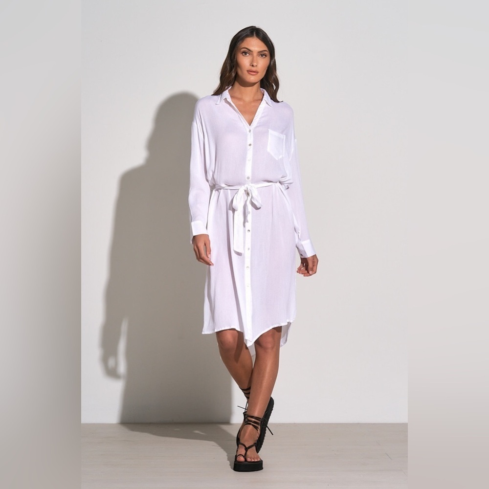 Elan Long Sleeve Shirtdress Coverup Belted White NWOT - Picture 3 of 14